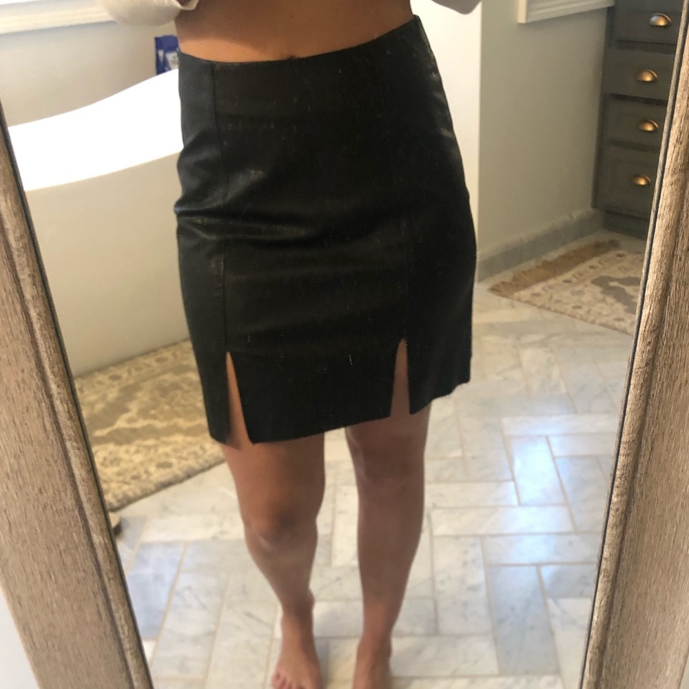 1. State faux, black leather skirt